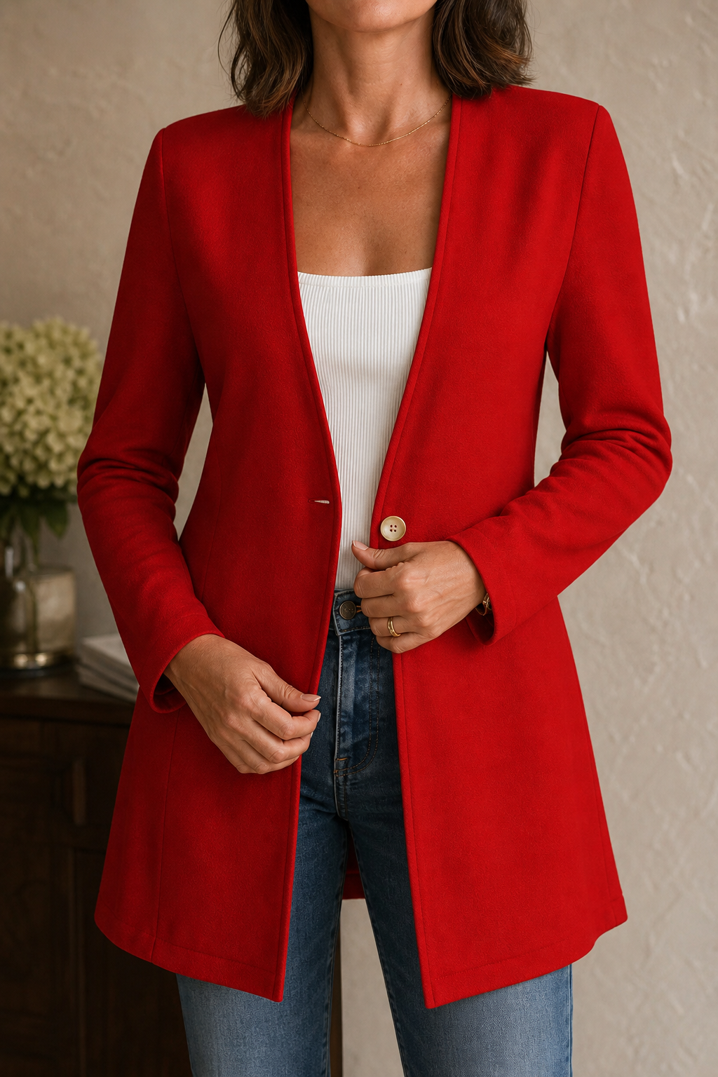 Marisol | Women's Elegant Collarless Longline Blazer