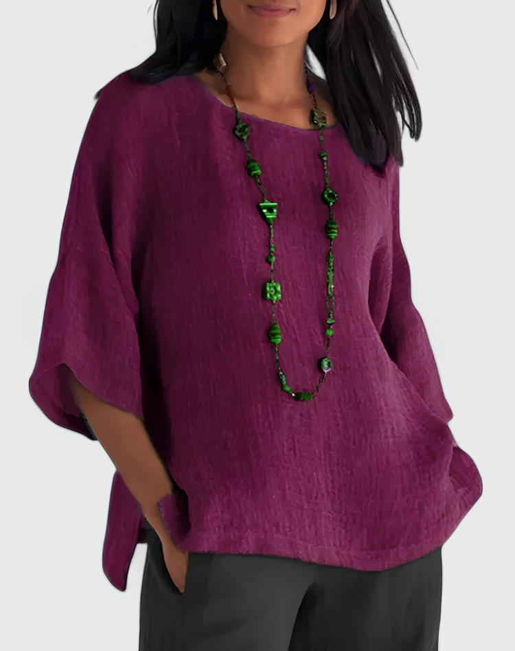 Isabelle | Women's Oversized Round Neck Blouse with Three-Quarter Sleeves