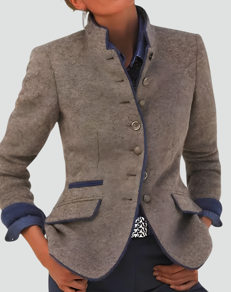 Clara | Women's Tailored Stand-Collar Blazer with Contrast Trim