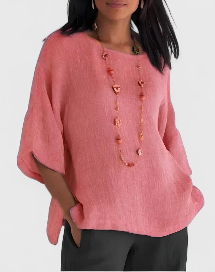 Isabelle | Women's Oversized Round Neck Blouse with Three-Quarter Sleeves