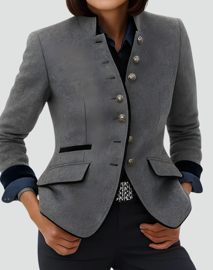 Clara | Women's Tailored Stand-Collar Blazer with Contrast Trim