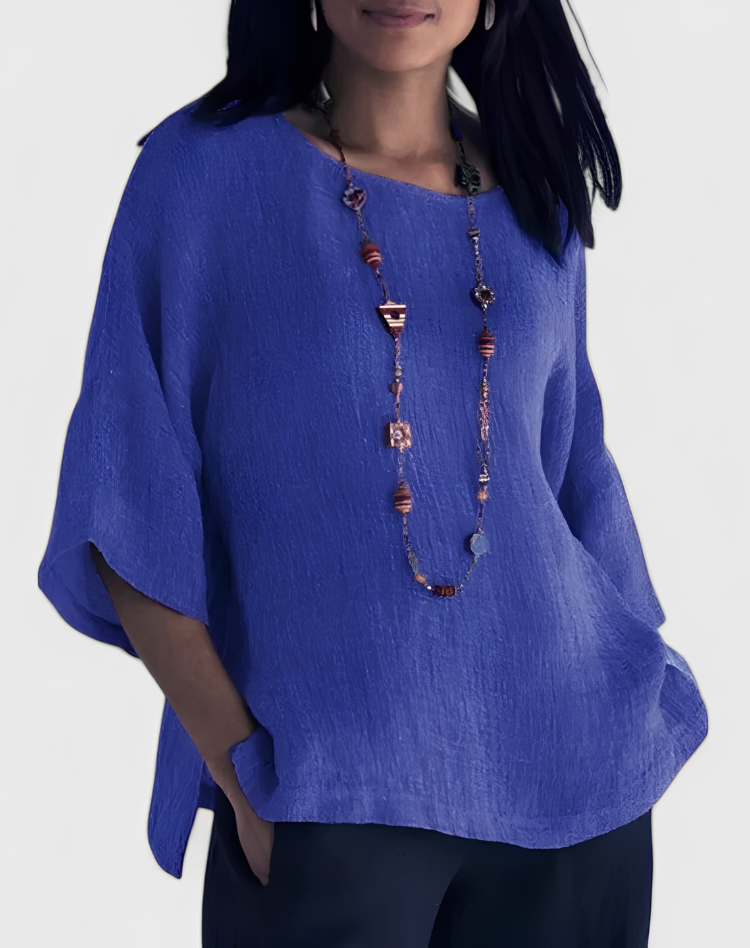 Isabelle | Women's Oversized Round Neck Blouse with Three-Quarter Sleeves
