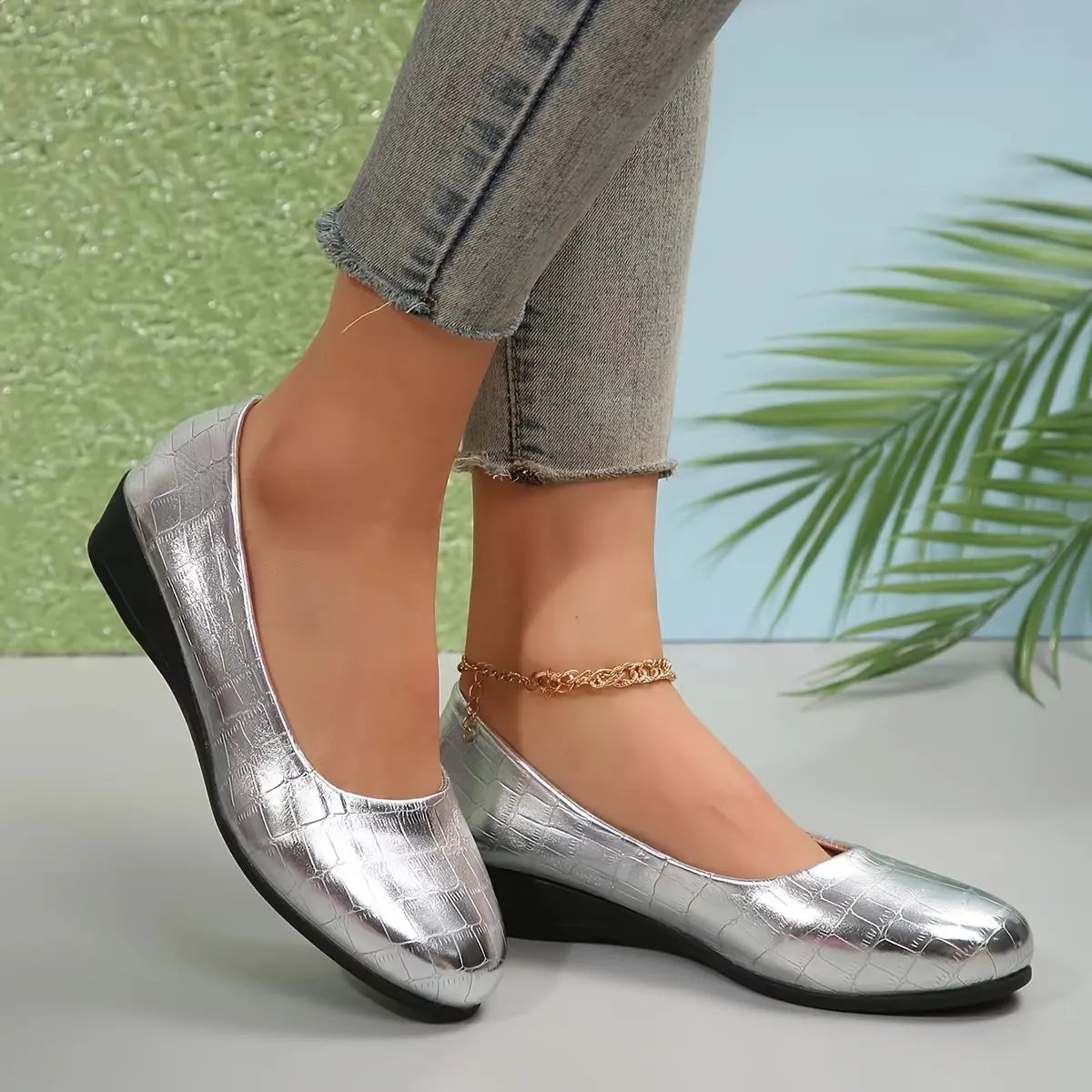 Tamsin | Women's Croc-Embossed Patent Wedge Shoes