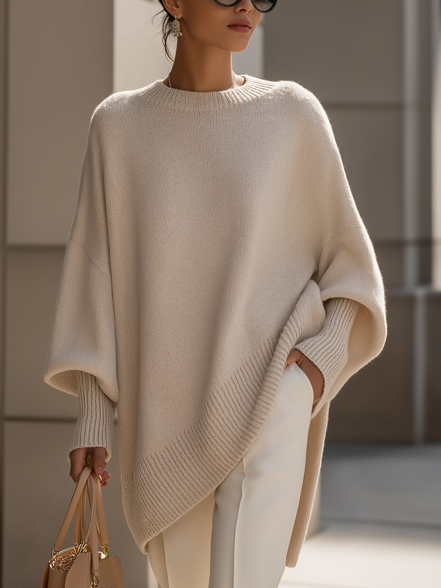 Willa | Women's Oversized Asymmetric Hem Sweater with Batwing Sleeves