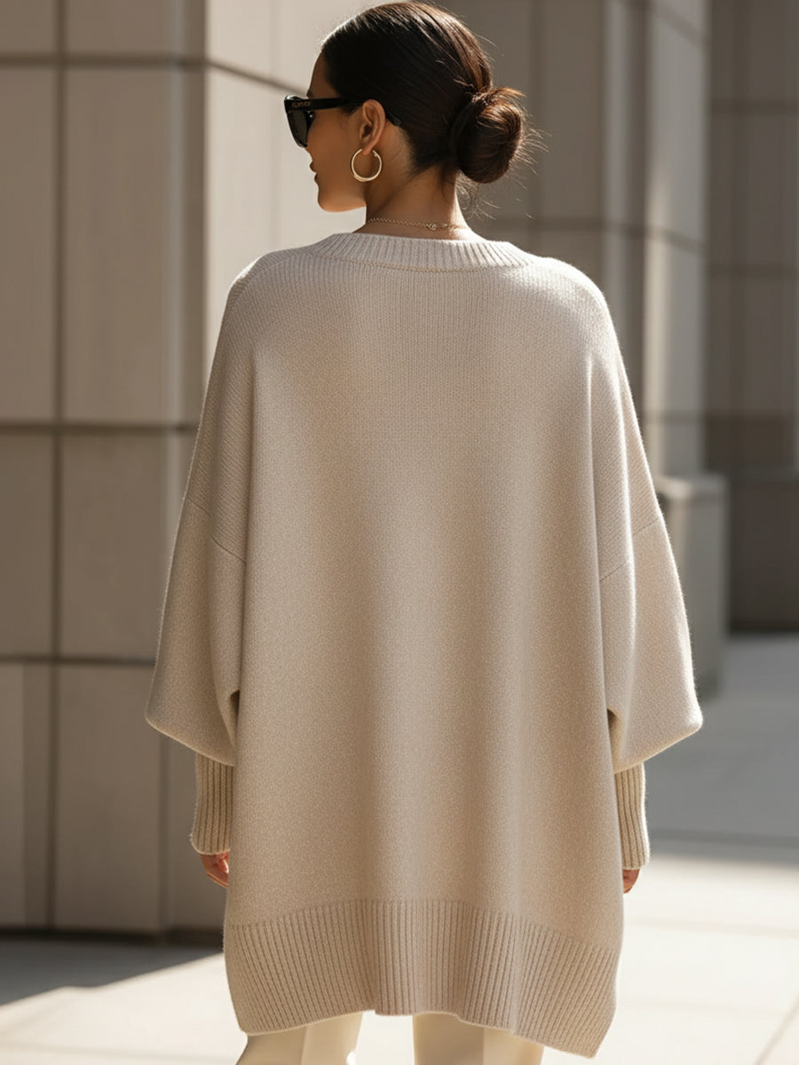 Willa | Women's Oversized Asymmetric Hem Sweater with Batwing Sleeves