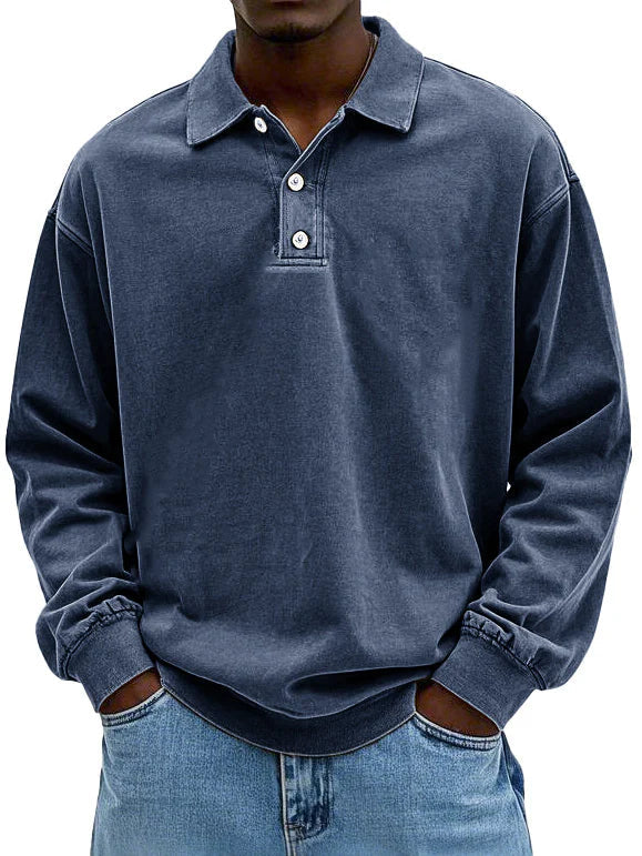 Adam | Men's Long-Sleeve Polo Shirt with Classic Collar