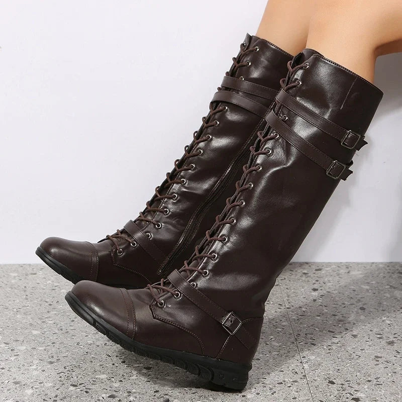 Blake | Women's Knee-High Lace-Up Boots with Buckle Straps