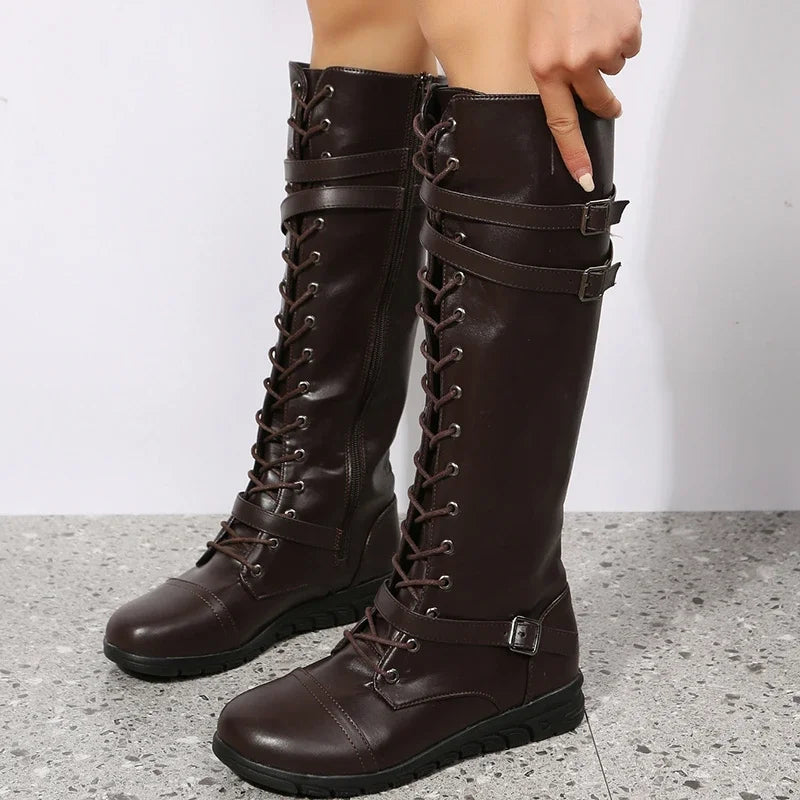 Blake | Women's Knee-High Lace-Up Boots with Buckle Straps