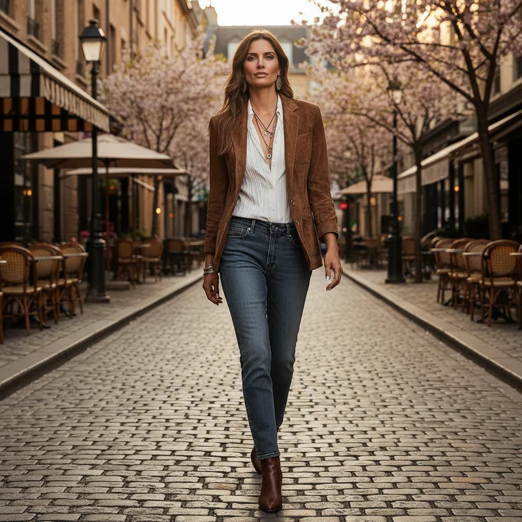 Juliette | Women's Tailored Button-Front Blazer with Notched Lapels and Textured Finish