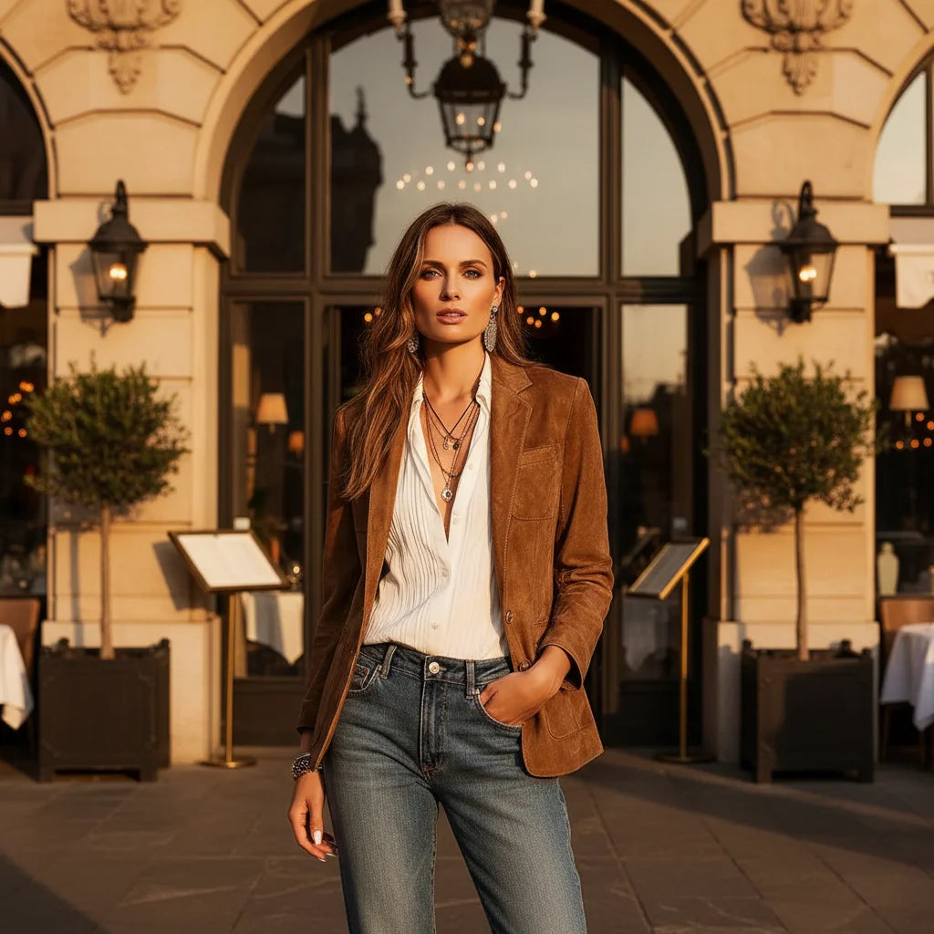 Juliette | Women's Tailored Button-Front Blazer with Notched Lapels and Textured Finish