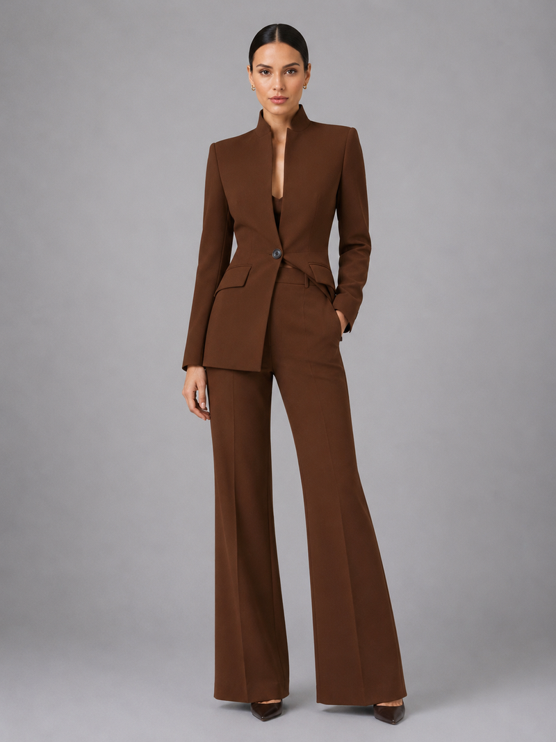 Estelle | Women's Tailored Two-Piece Pantsuit with High-Collar Blazer and Wide-Leg Trousers