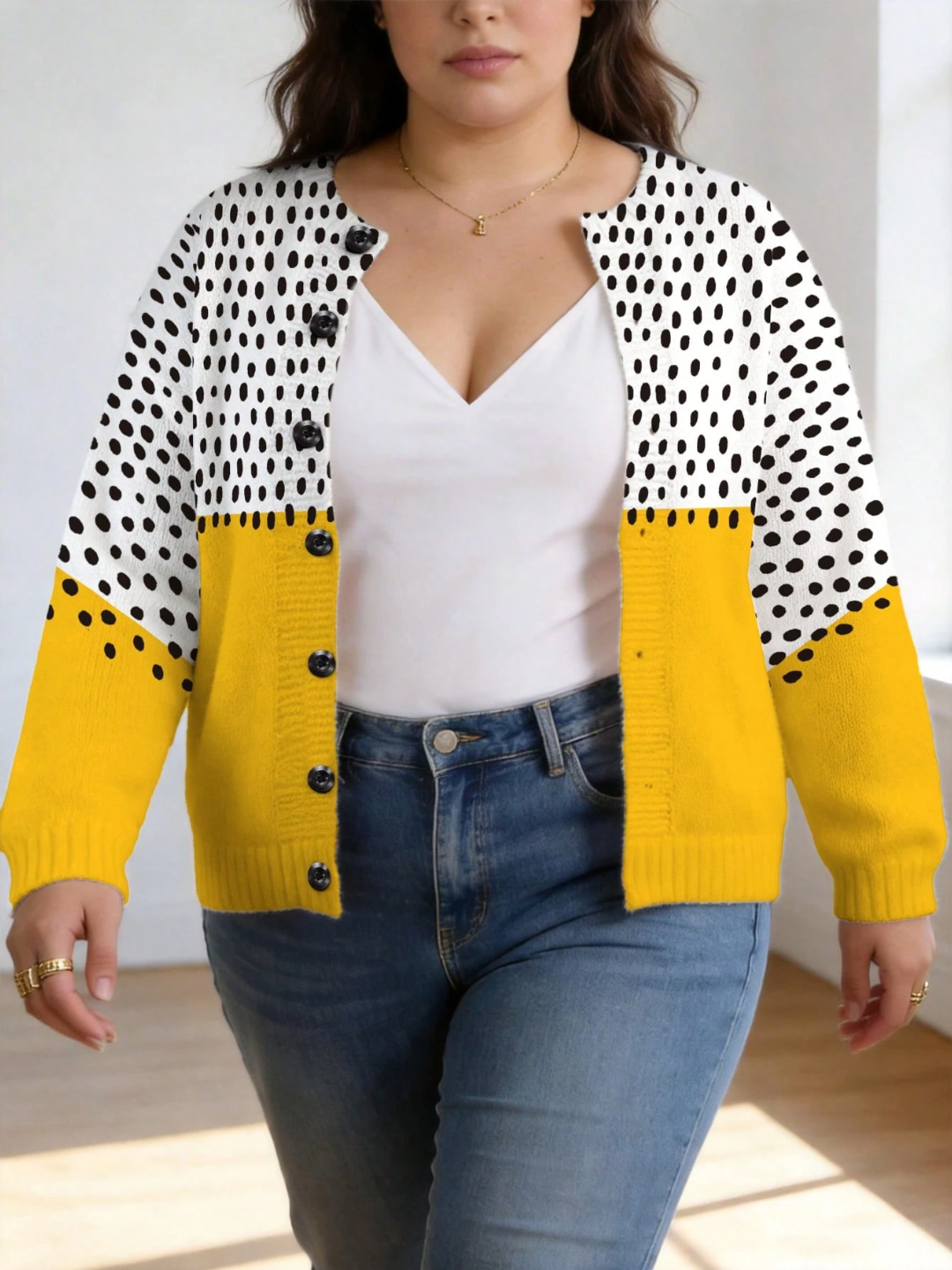Mabel | Women's Polka-Dot Colorblock Cardigan