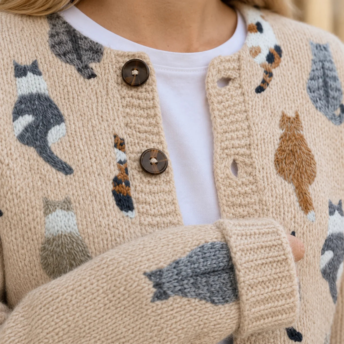 Tabitha | Women's Cat-Print Button-Front Cardigan