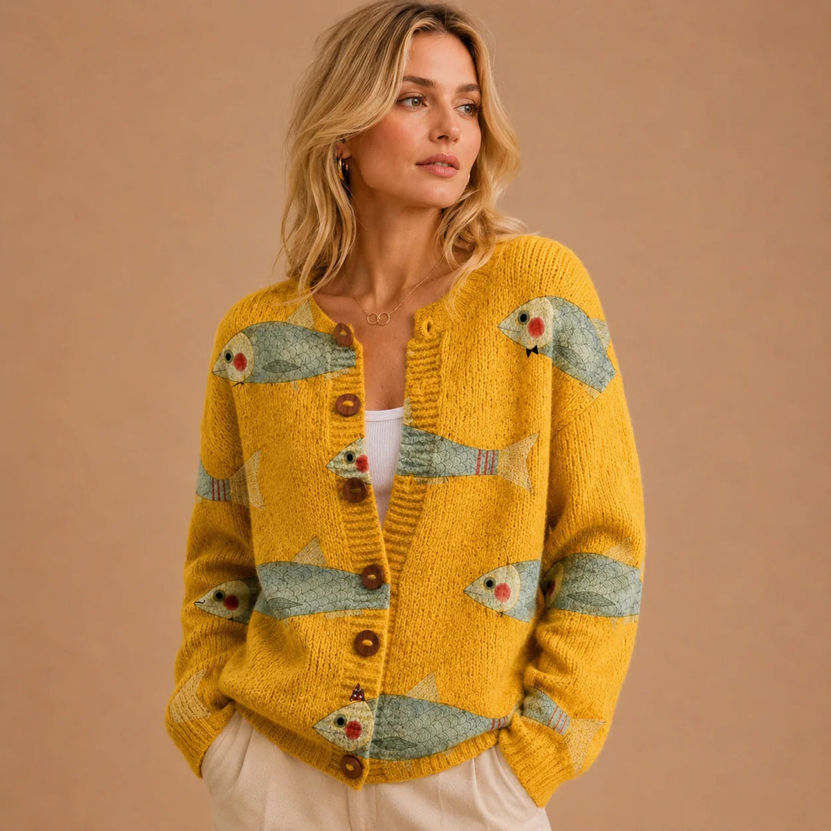 Maisie | Women's Fish Print Button-Front Cardigan