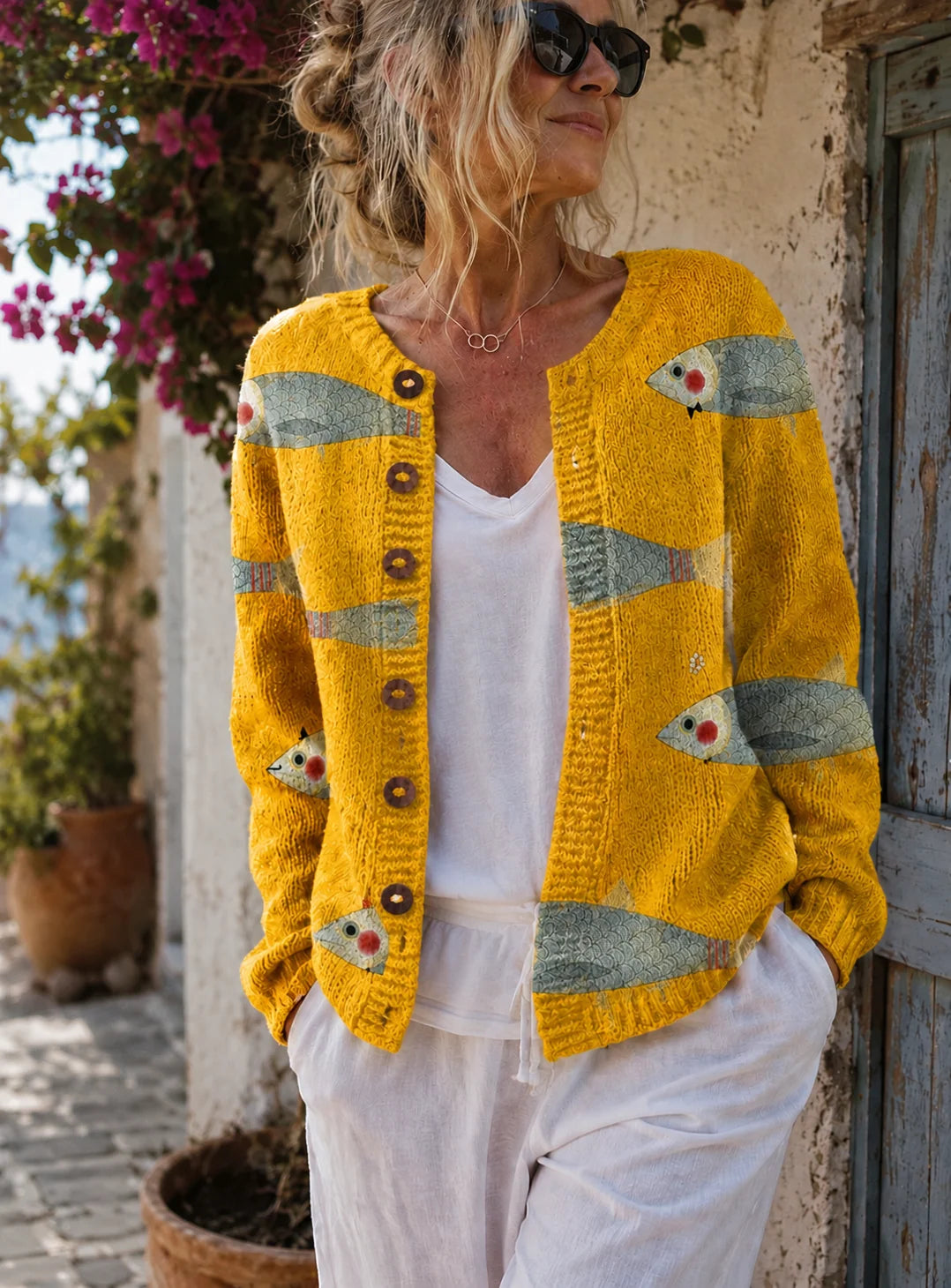 Maisie | Women's Fish Print Button-Front Cardigan