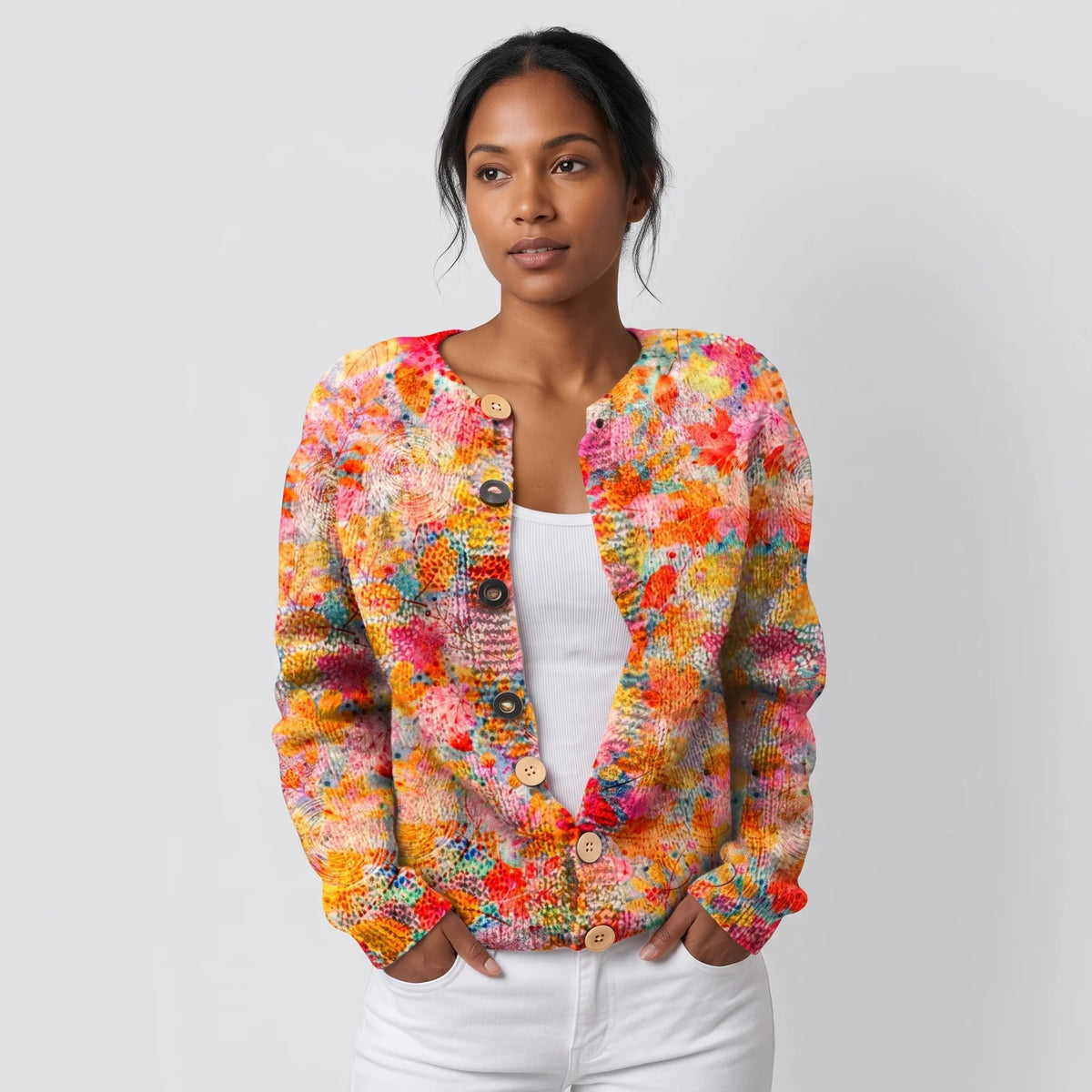 Poppy | Women's Colorful Floral Button-Front Cardigan