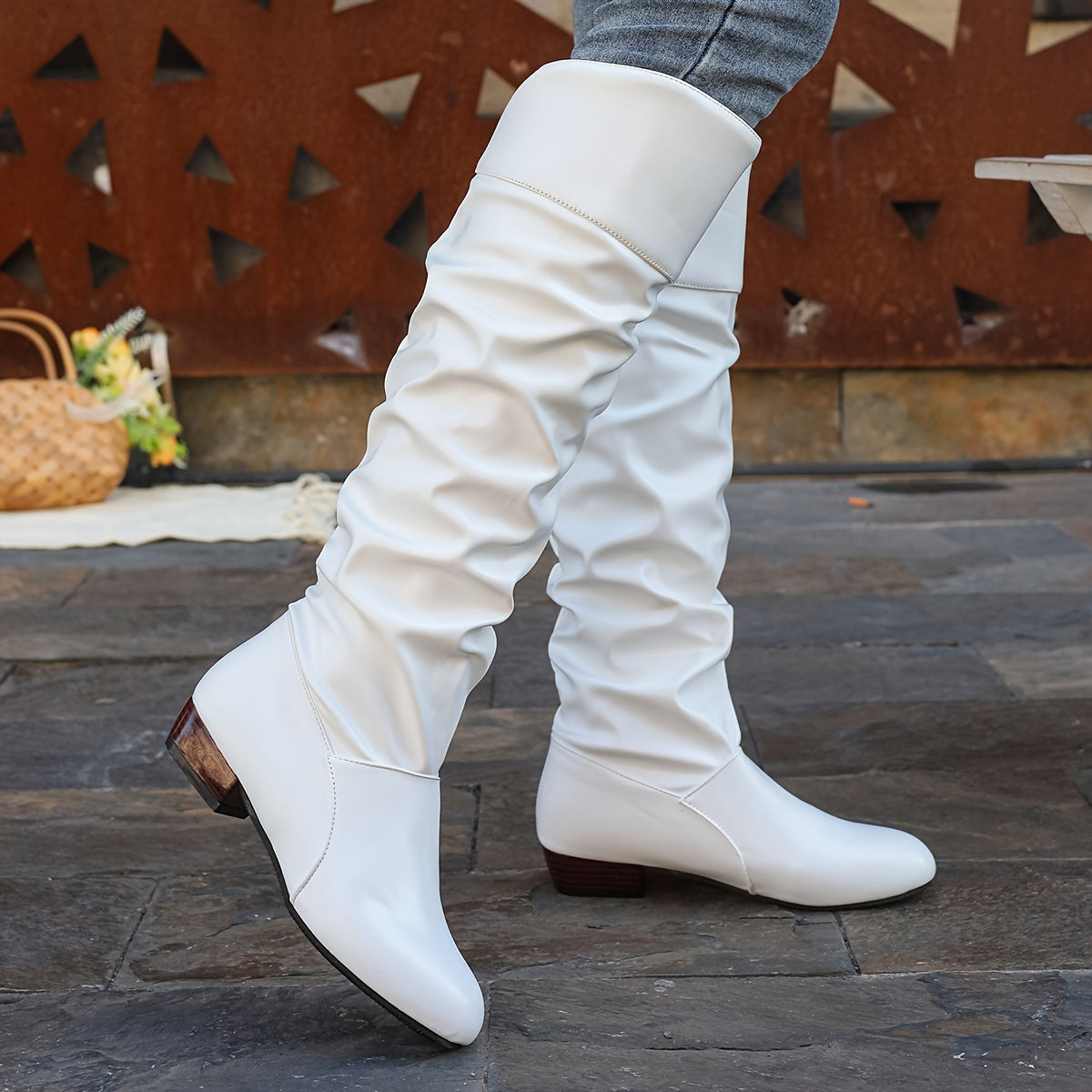Camille | Women's Slouch Knee-High Boots with Low Heel