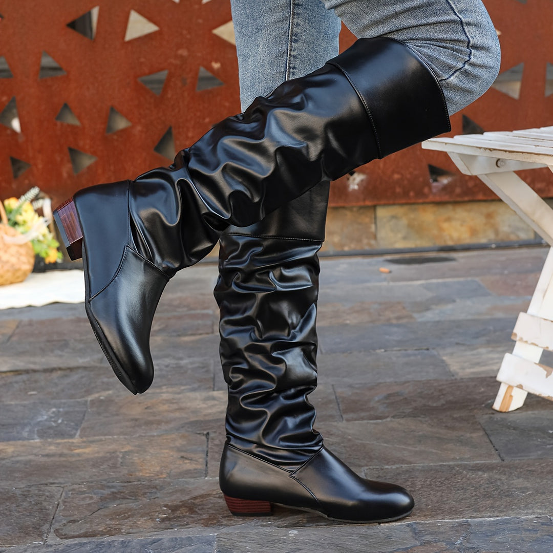 Camille | Women's Slouch Knee-High Boots with Low Heel