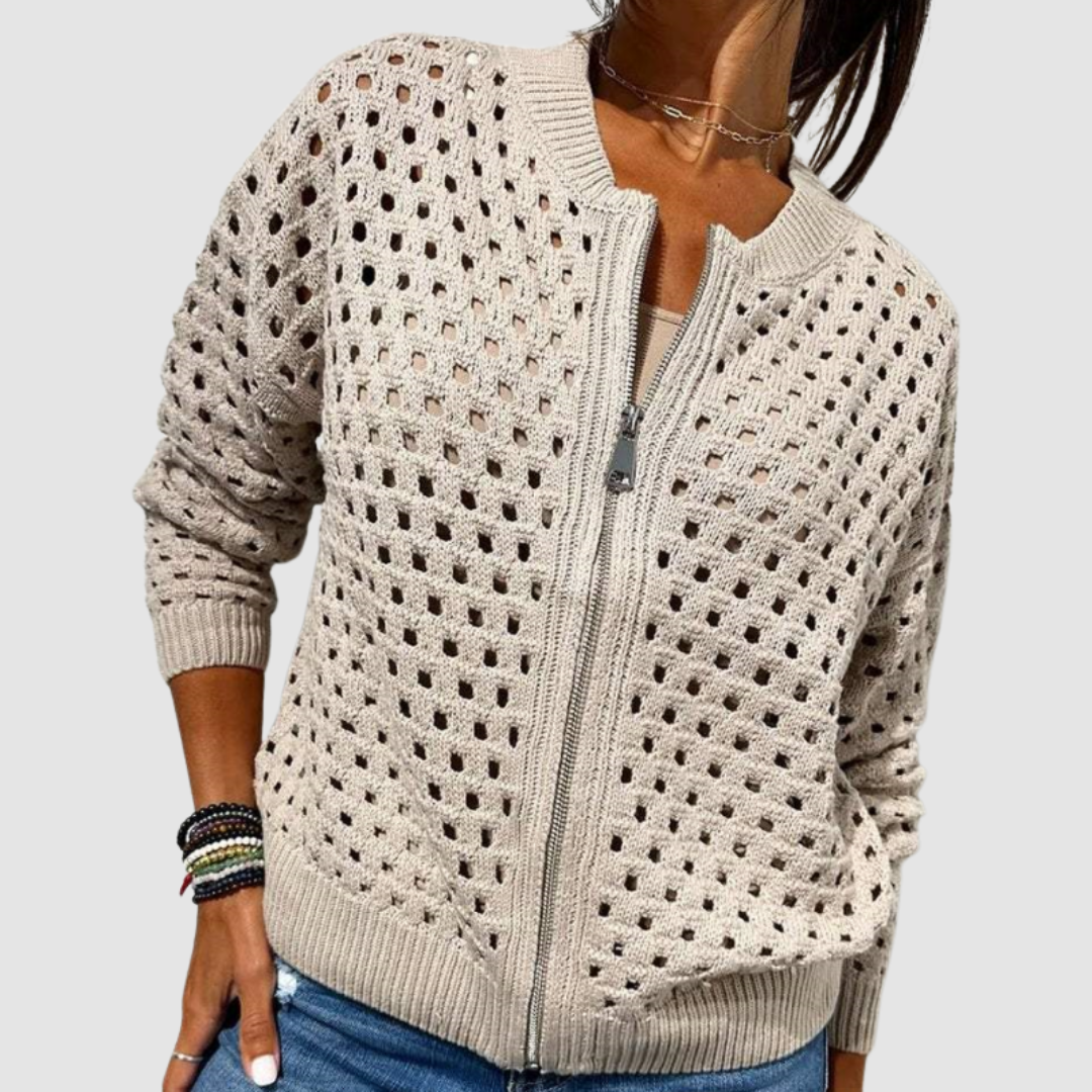 Briony | Women's Open-Knit Zip-Up Cardigan