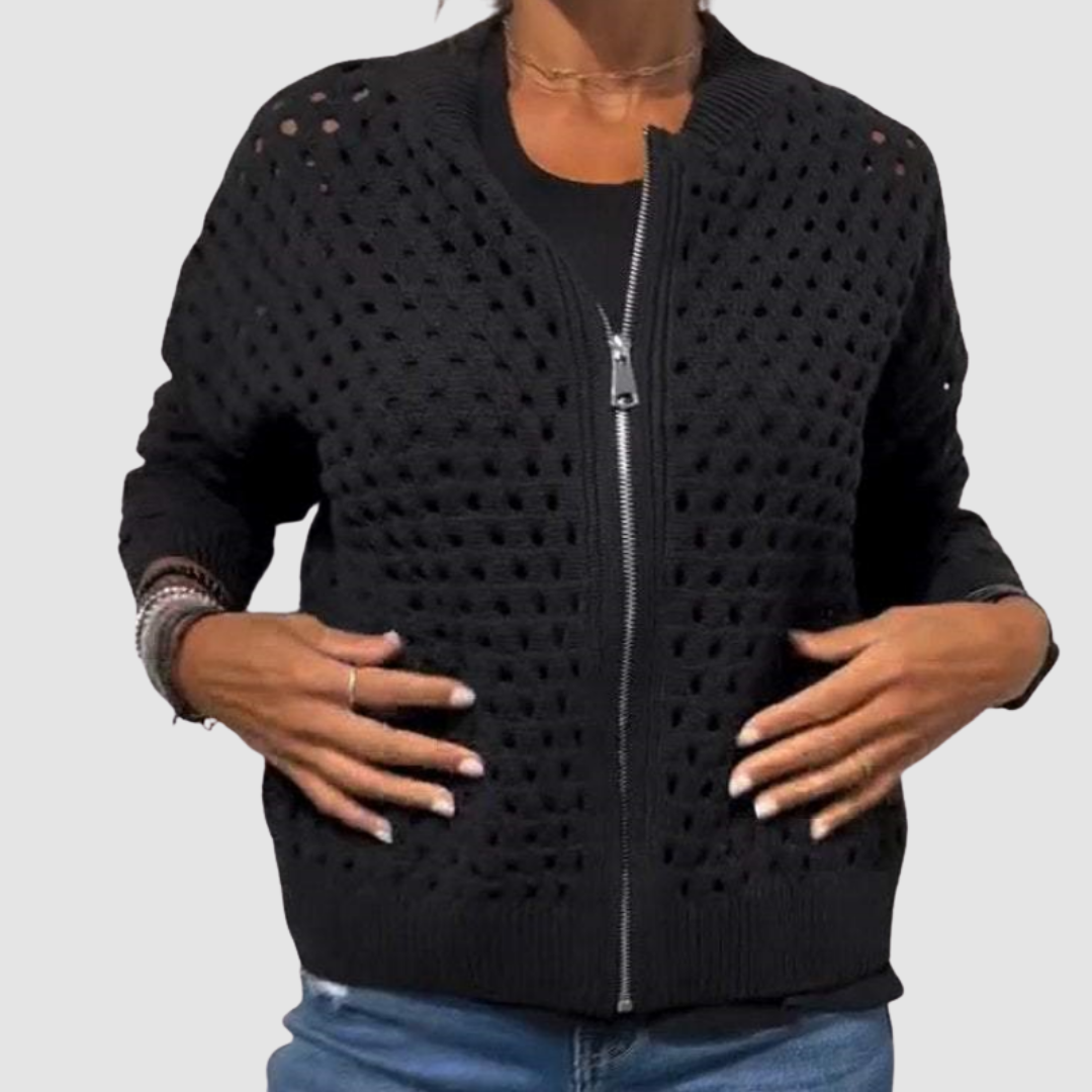 Briony | Women's Open-Knit Zip-Up Cardigan
