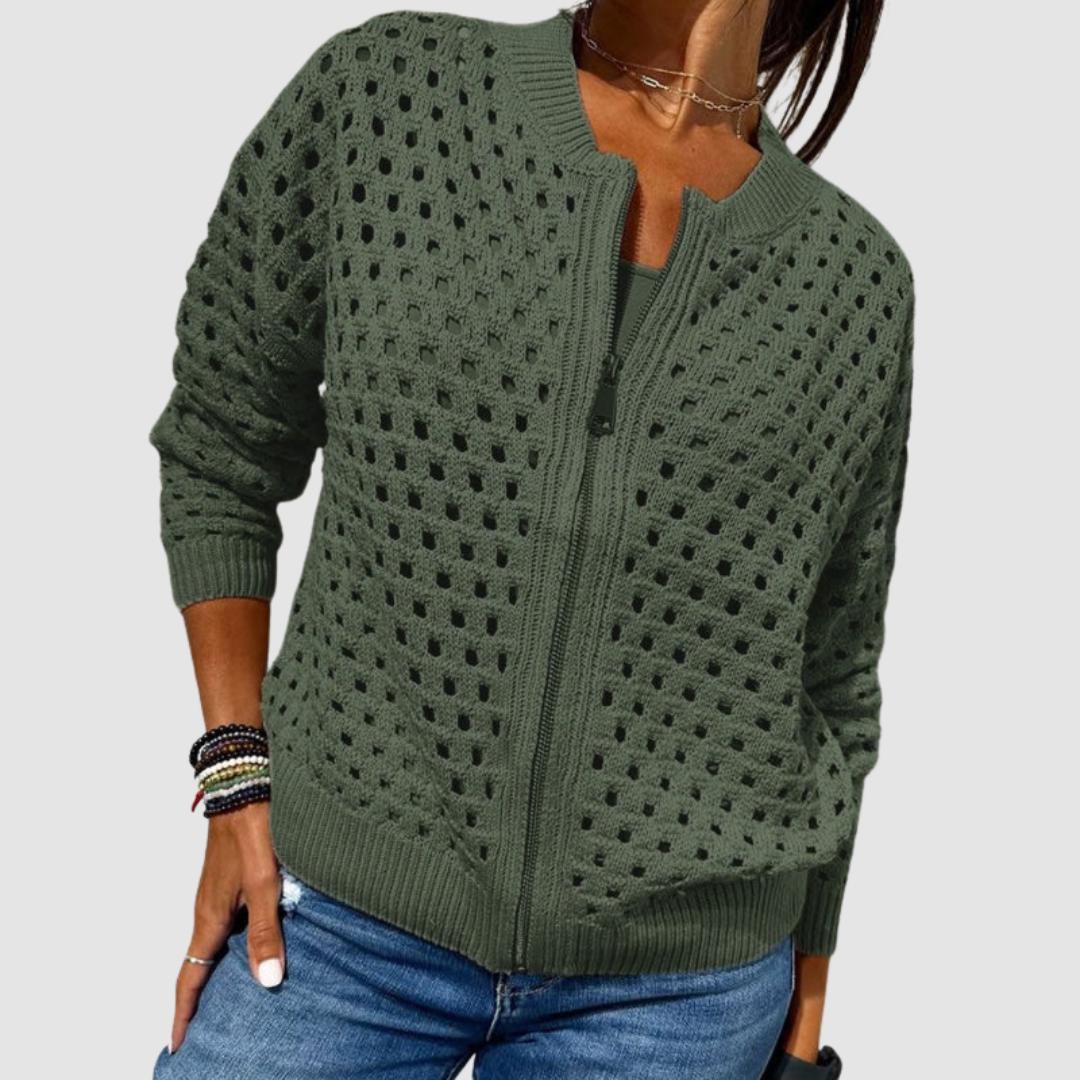 Briony | Women's Open-Knit Zip-Up Cardigan