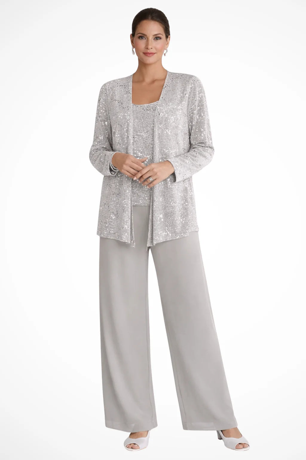 Carla | Women's Three-Piece Sequin Jacket and Wide-Leg Trouser Suit