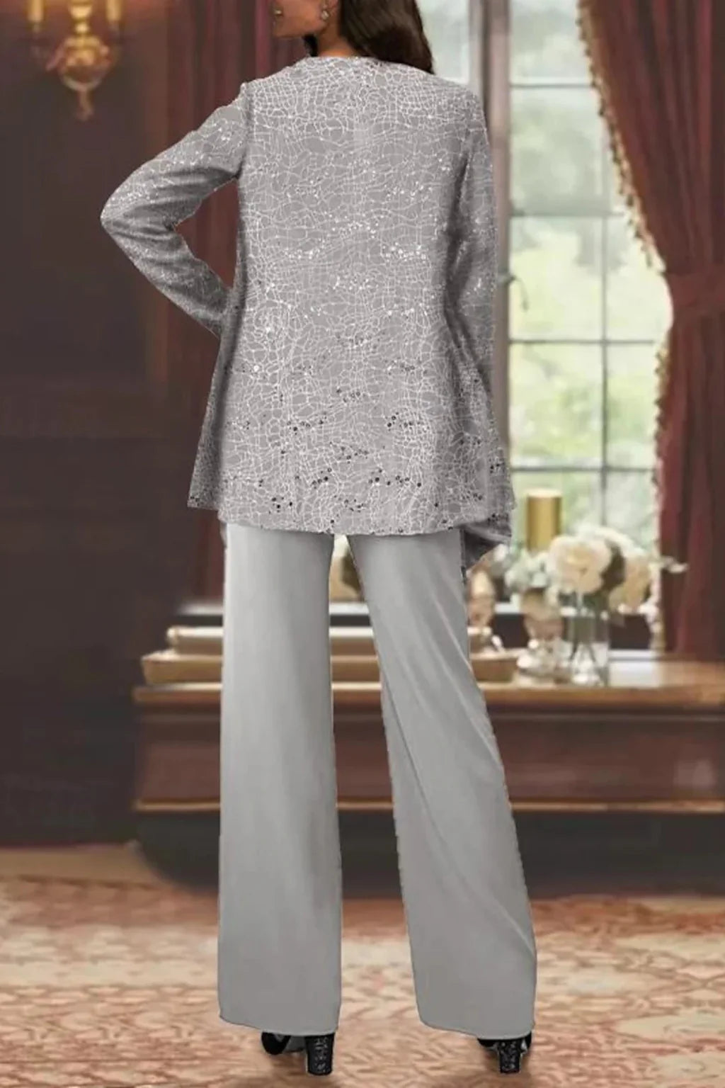 Carla | Women's Three-Piece Sequin Jacket and Wide-Leg Trouser Suit