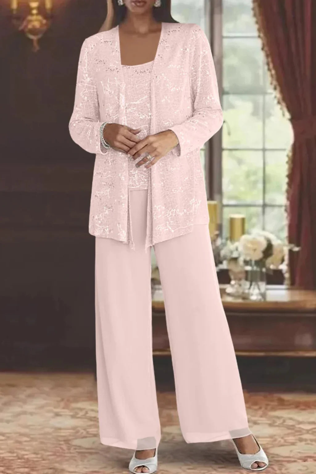 Carla | Women's Three-Piece Sequin Jacket and Wide-Leg Trouser Suit