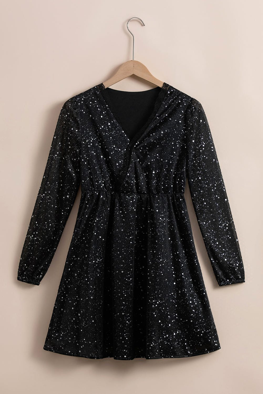 Cassandra | Women’s Sequin V-Neck Wrap Dress with Long Sleeves