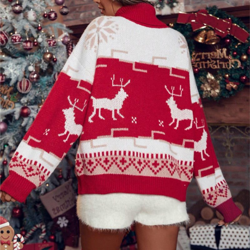 Felicity | Women's Roll-Neck Reindeer Christmas Sweater