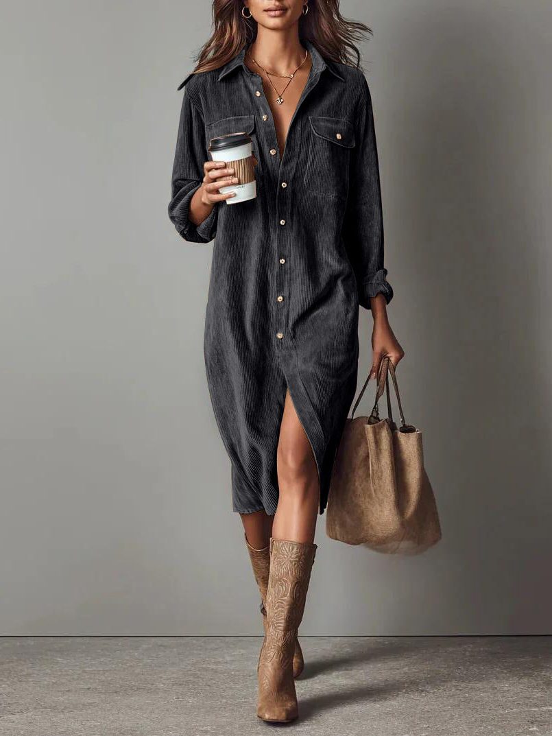 Colette | Women’s Button-Down Midi Shirt Dress with Chest Pockets