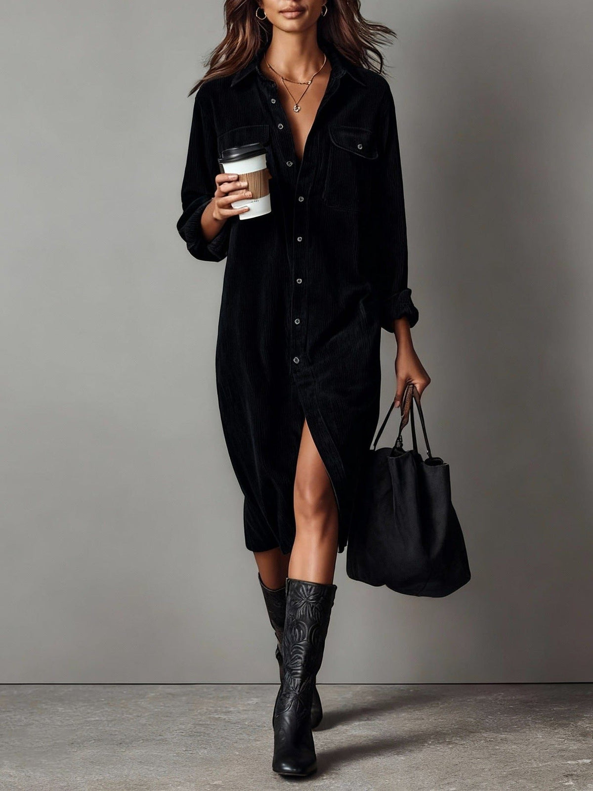 Colette | Women’s Button-Down Midi Shirt Dress with Chest Pockets
