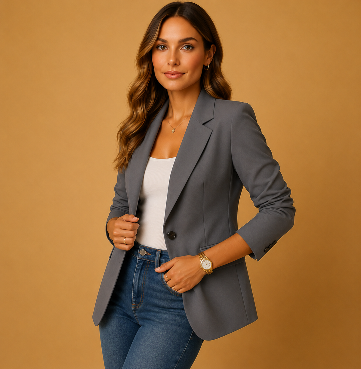 Corvella | Women's Fitted Blazer with Single Button and Flap Pockets