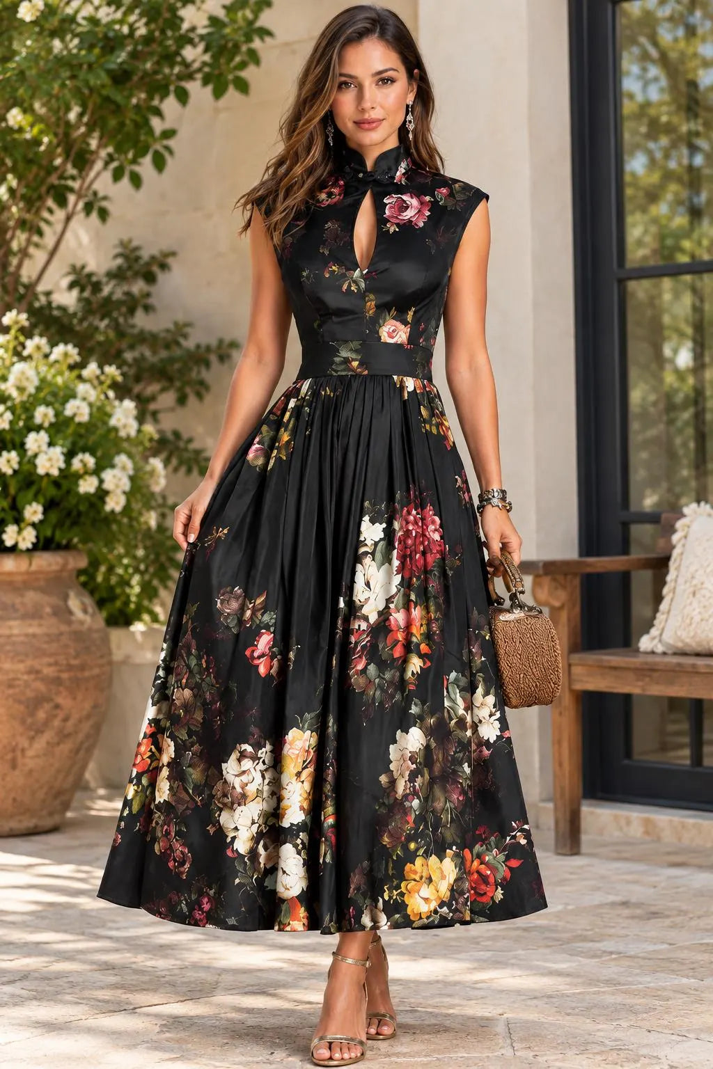 Celeste | Women's Floral Keyhole Midi Dress