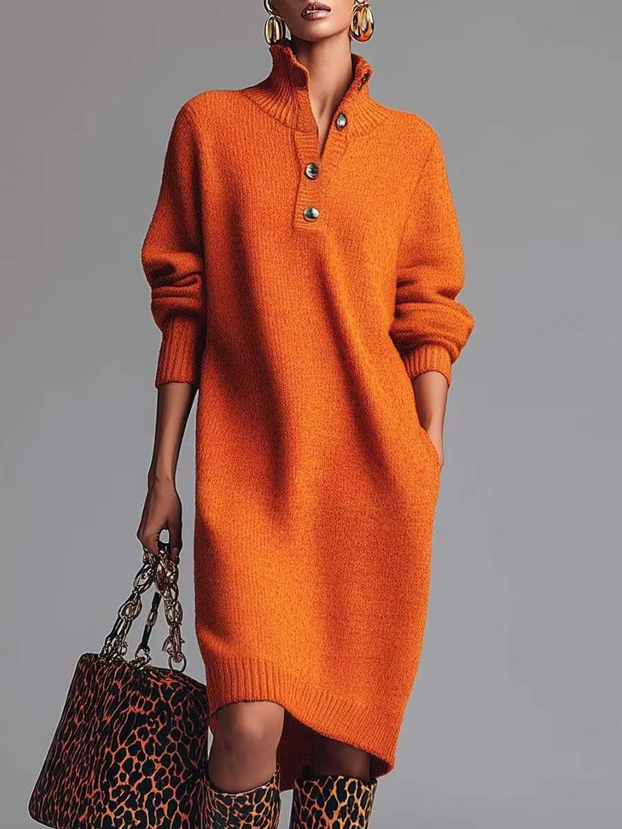Delilah | Women’s Button-Up Jumper Dress with Stand Collar