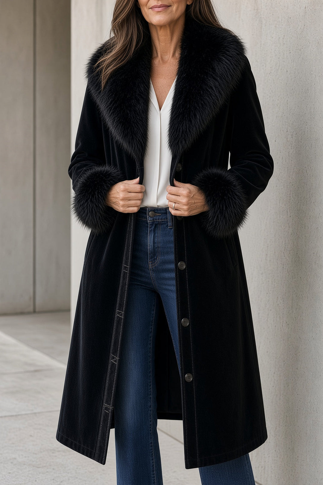 Dorothy | Women's Long Vintage Coat With Button Front