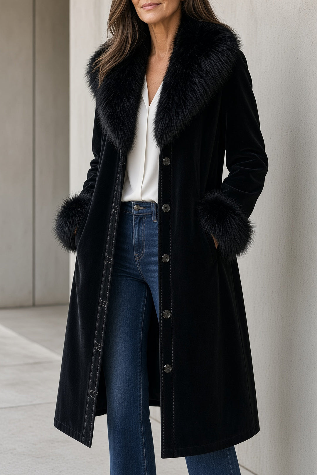 Dorothy | Women's Long Vintage Coat With Button Front