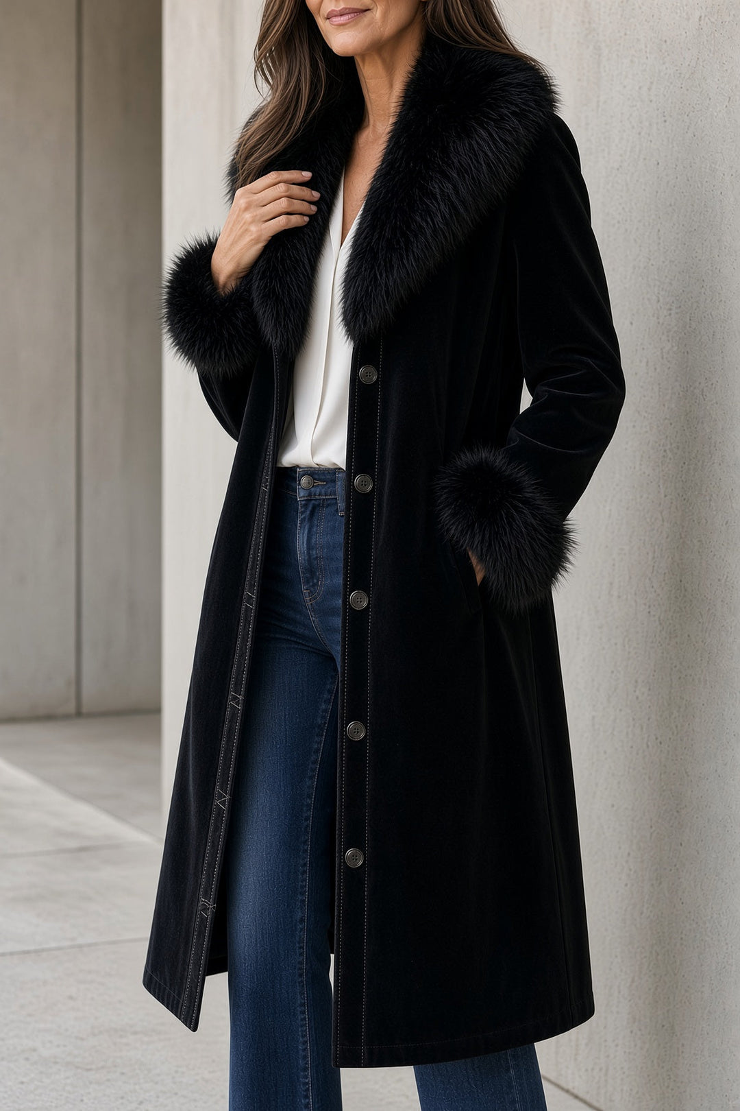 Dorothy | Women's Long Vintage Coat With Button Front