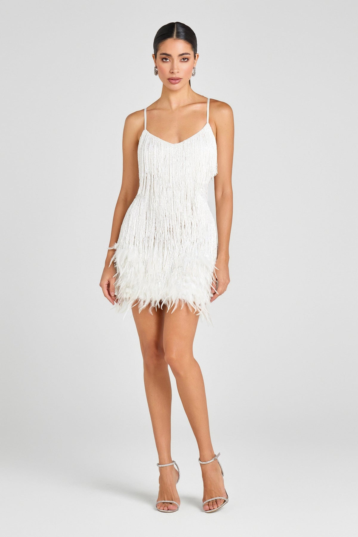 Natalie | Women's Sequin Fringe Mini Cocktail Dress with Feather-Style Hem