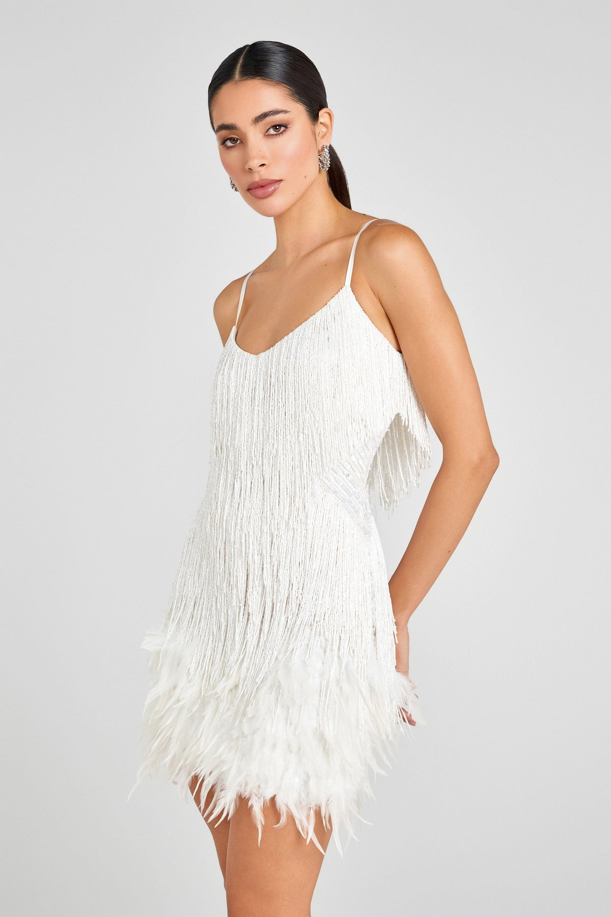 Natalie | Women's Sequin Fringe Mini Cocktail Dress with Feather-Style Hem