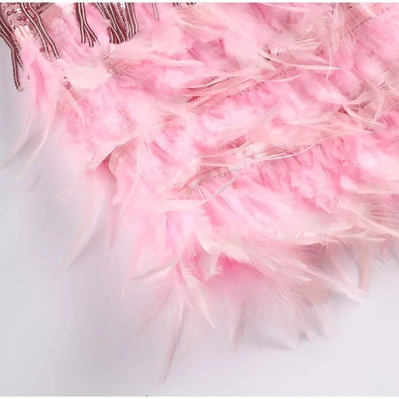 Natalie | Women's Sequin Fringe Mini Cocktail Dress with Feather-Style Hem