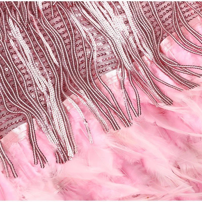 Natalie | Women's Sequin Fringe Mini Cocktail Dress with Feather-Style Hem