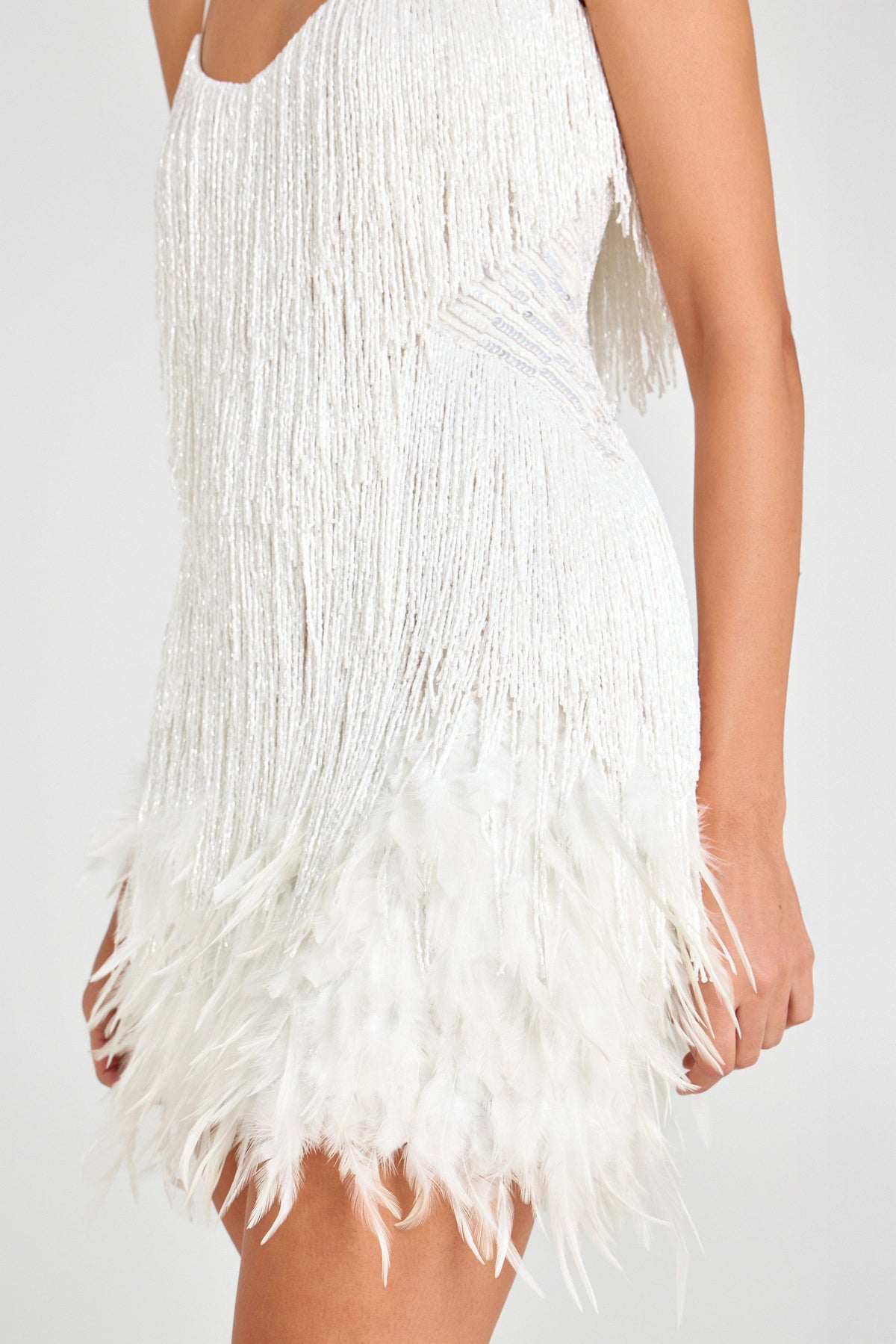 Natalie | Women's Sequin Fringe Mini Cocktail Dress with Feather-Style Hem