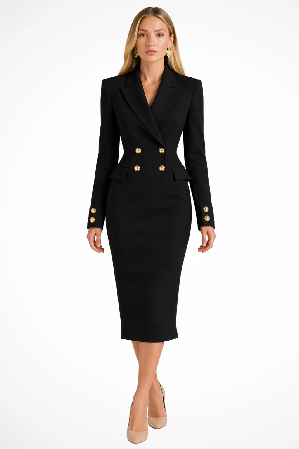 Eleanora | Women's Double-Breasted Blazer Midi Dress