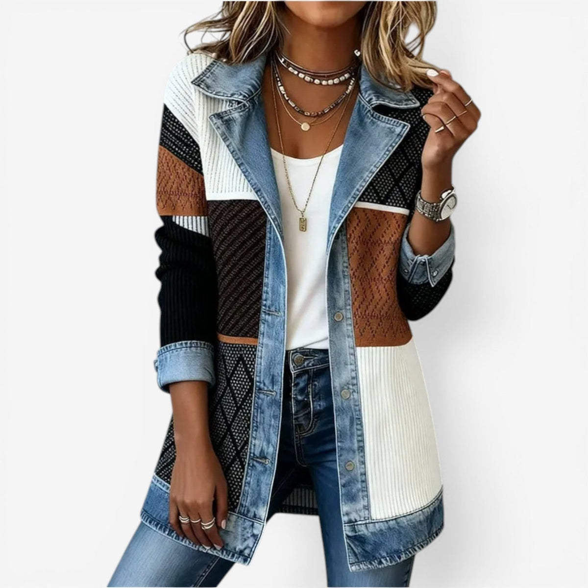Ellie | Women's Layered Collar Button-Up Jacket with Textured Details