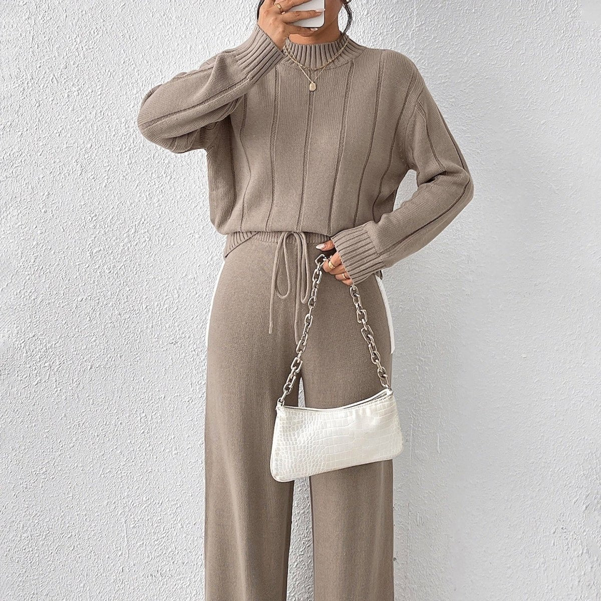 Evan | Women's Two-Piece Mock Neck Sweater and Wide-Leg Trousers Set