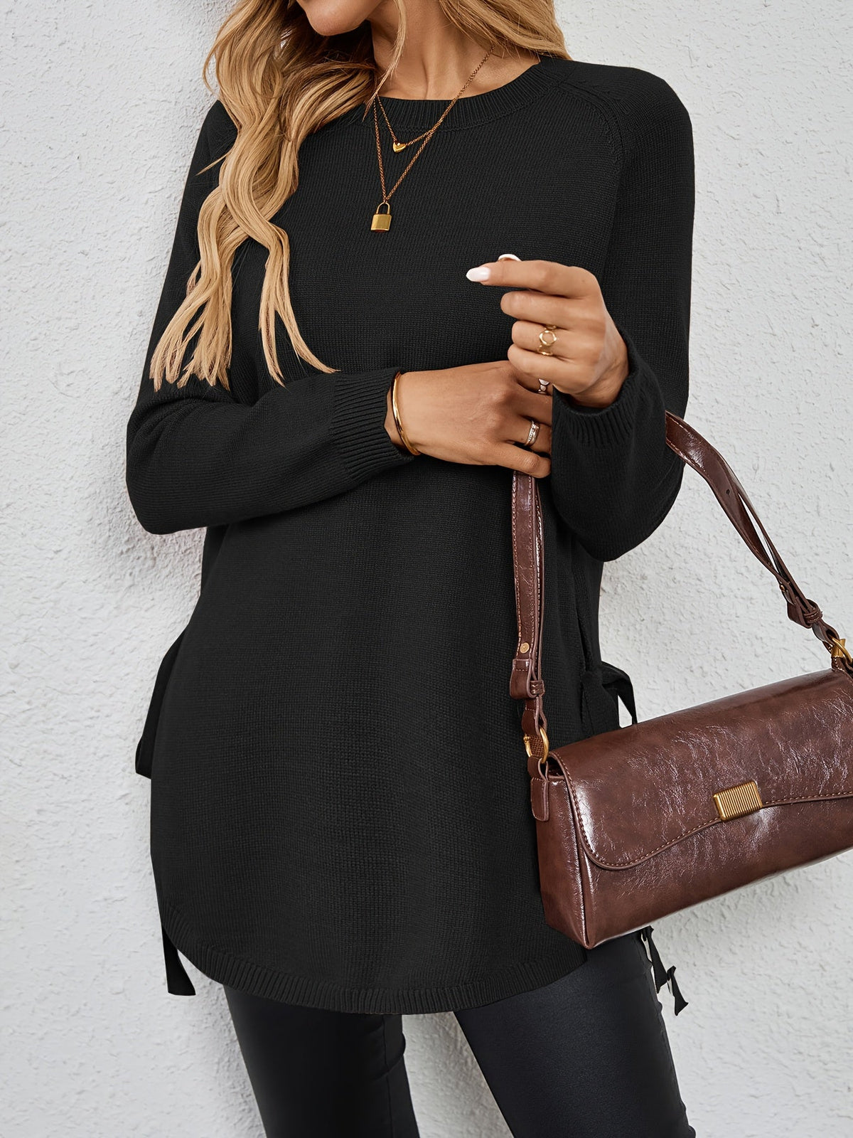Evelyn | Women’s Longline Relaxed Sweater with Side Slits