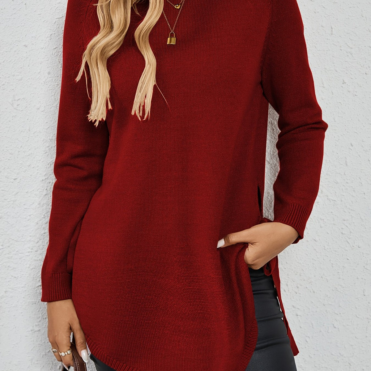 Evelyn | Women’s Longline Relaxed Sweater with Side Slits