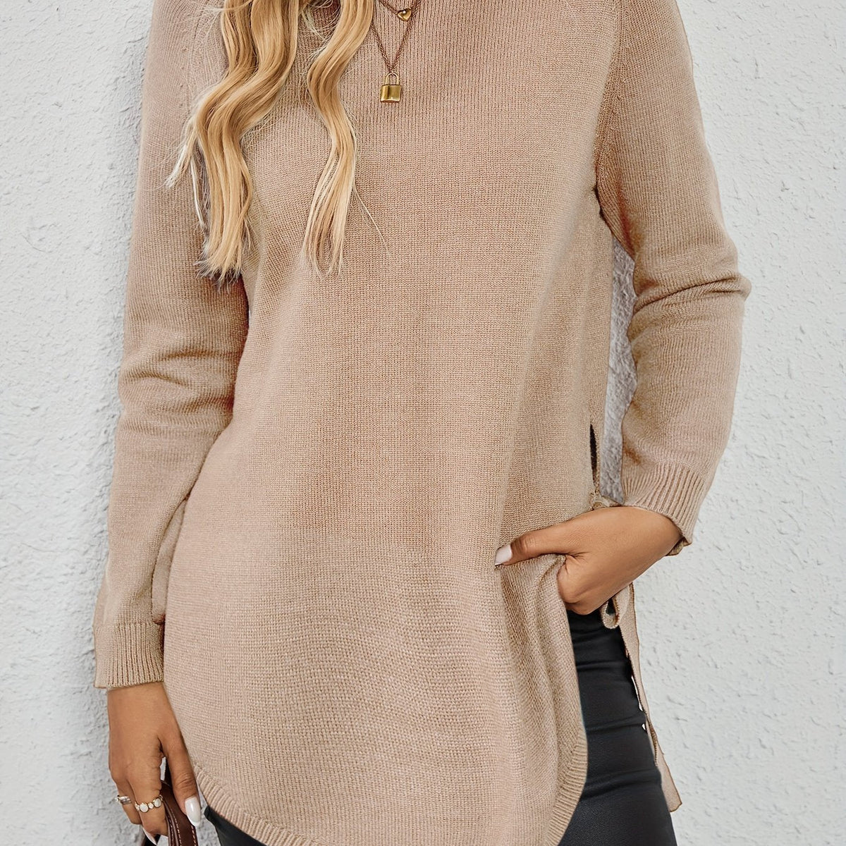 Evelyn | Women’s Longline Relaxed Sweater with Side Slits