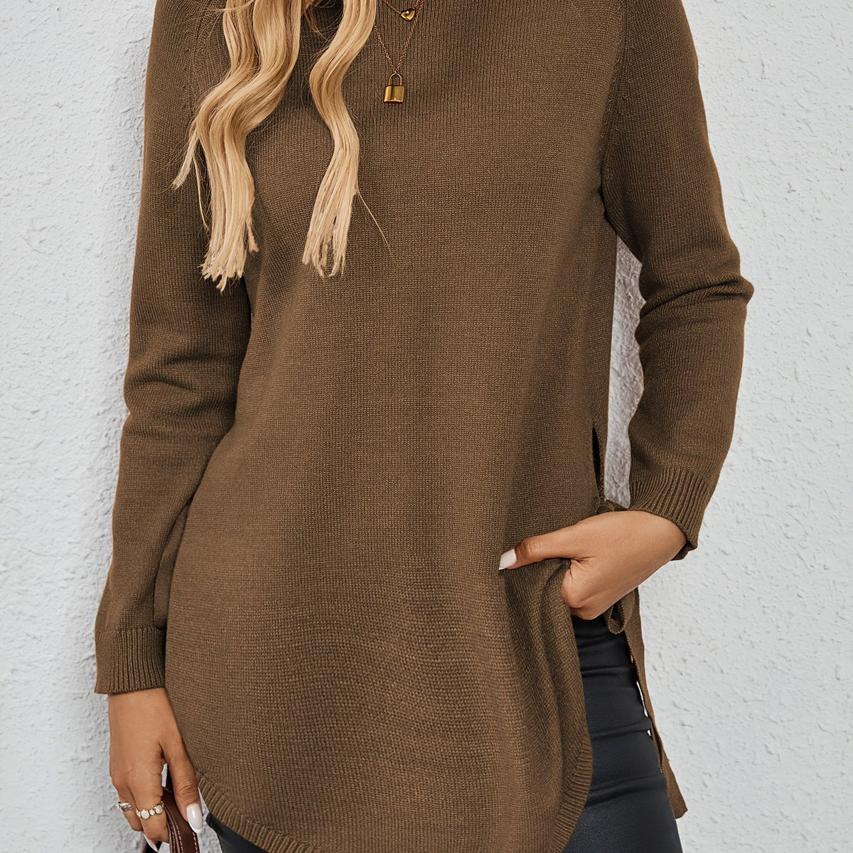 Evelyn | Women’s Longline Relaxed Sweater with Side Slits